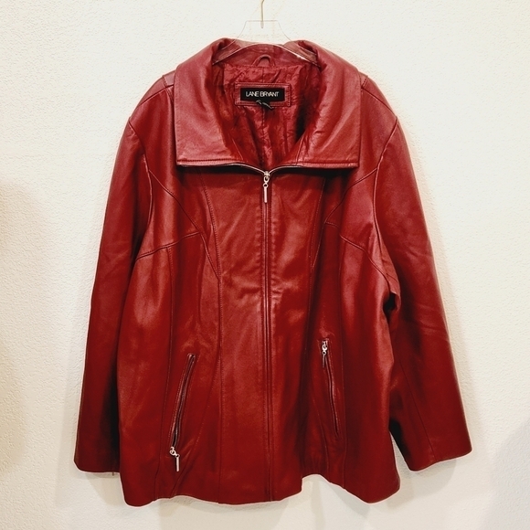LANE Bryant Red 100% Pure Leather Jacket Size 26/28 - Picture 6 of 12